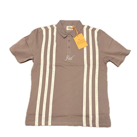 Yesterday Is Dead (Y.I.D.) Vertical Stripe Polo 2XL NWT Taupe Yid Script - Picture 1 of 2